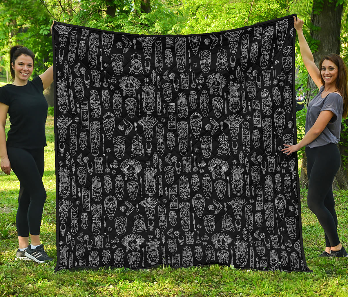 Black And White Totem Pattern Print Quilt