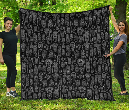 Black And White Totem Pattern Print Quilt