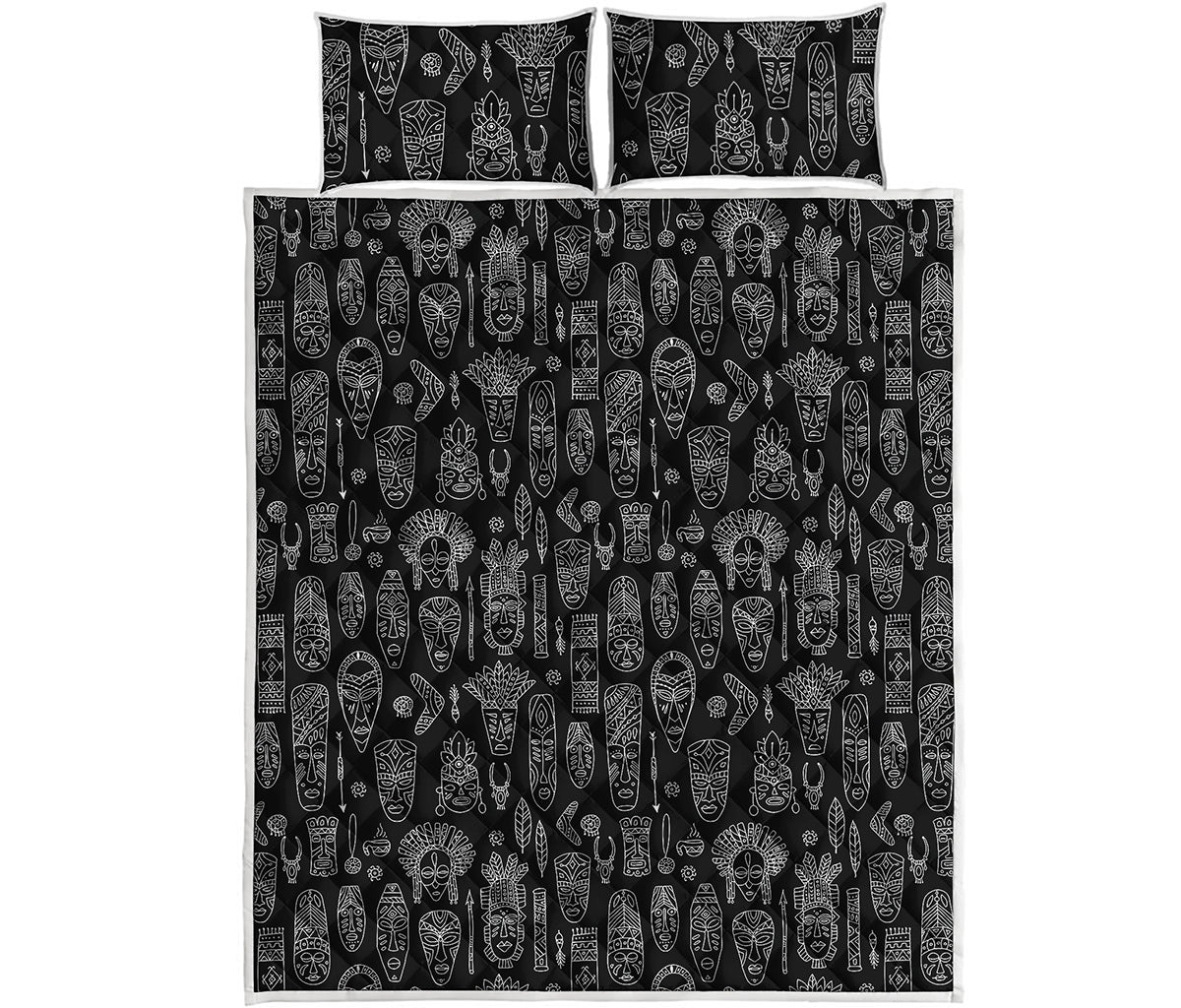 Black And White Totem Pattern Print Quilt Bed Set