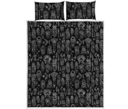 Black And White Totem Pattern Print Quilt Bed Set