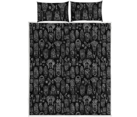 Black And White Totem Pattern Print Quilt Bed Set