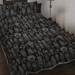 Black And White Totem Pattern Print Quilt Bed Set