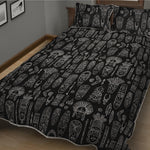Black And White Totem Pattern Print Quilt Bed Set