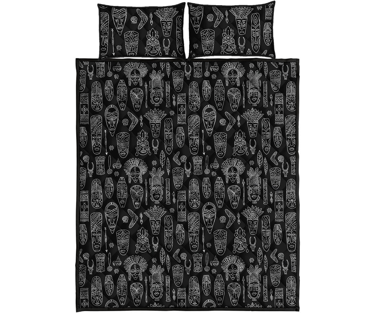 Black And White Totem Pattern Print Quilt Bed Set