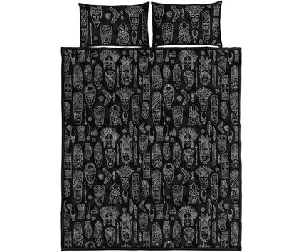 Black And White Totem Pattern Print Quilt Bed Set