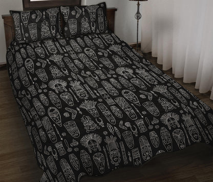 Black And White Totem Pattern Print Quilt Bed Set