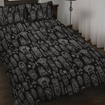 Black And White Totem Pattern Print Quilt Bed Set