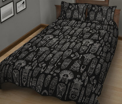 Black And White Totem Pattern Print Quilt Bed Set