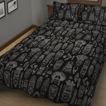 Black And White Totem Pattern Print Quilt Bed Set