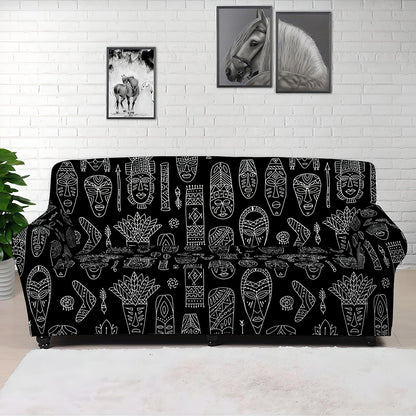 Black And White Totem Pattern Print Sofa Cover
