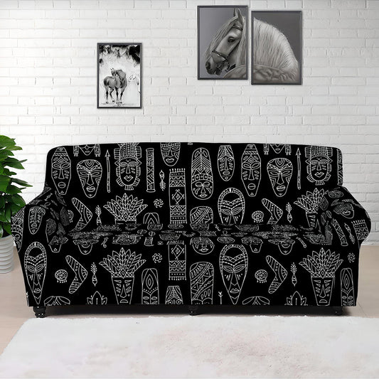 Black And White Totem Pattern Print Sofa Cover