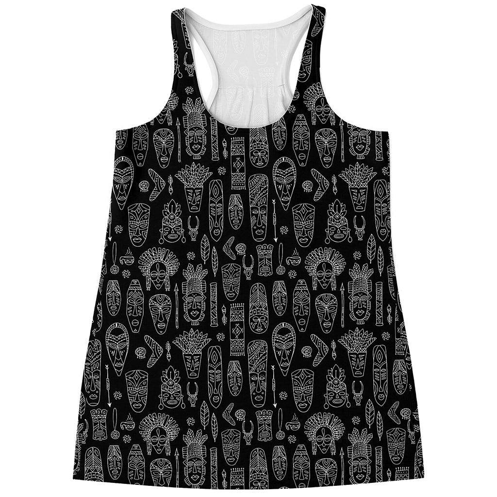 Black And White Totem Pattern Print Women's Racerback Tank Top