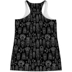 Black And White Totem Pattern Print Women's Racerback Tank Top