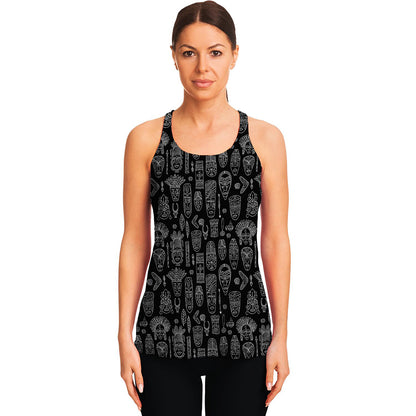 Black And White Totem Pattern Print Women's Racerback Tank Top
