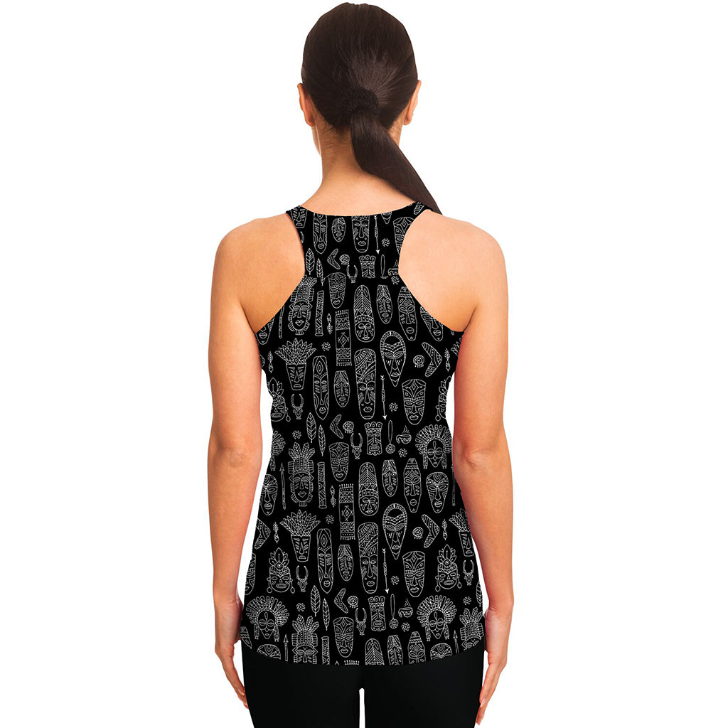 Black And White Totem Pattern Print Women's Racerback Tank Top