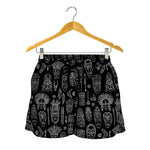 Black And White Totem Pattern Print Women's Shorts