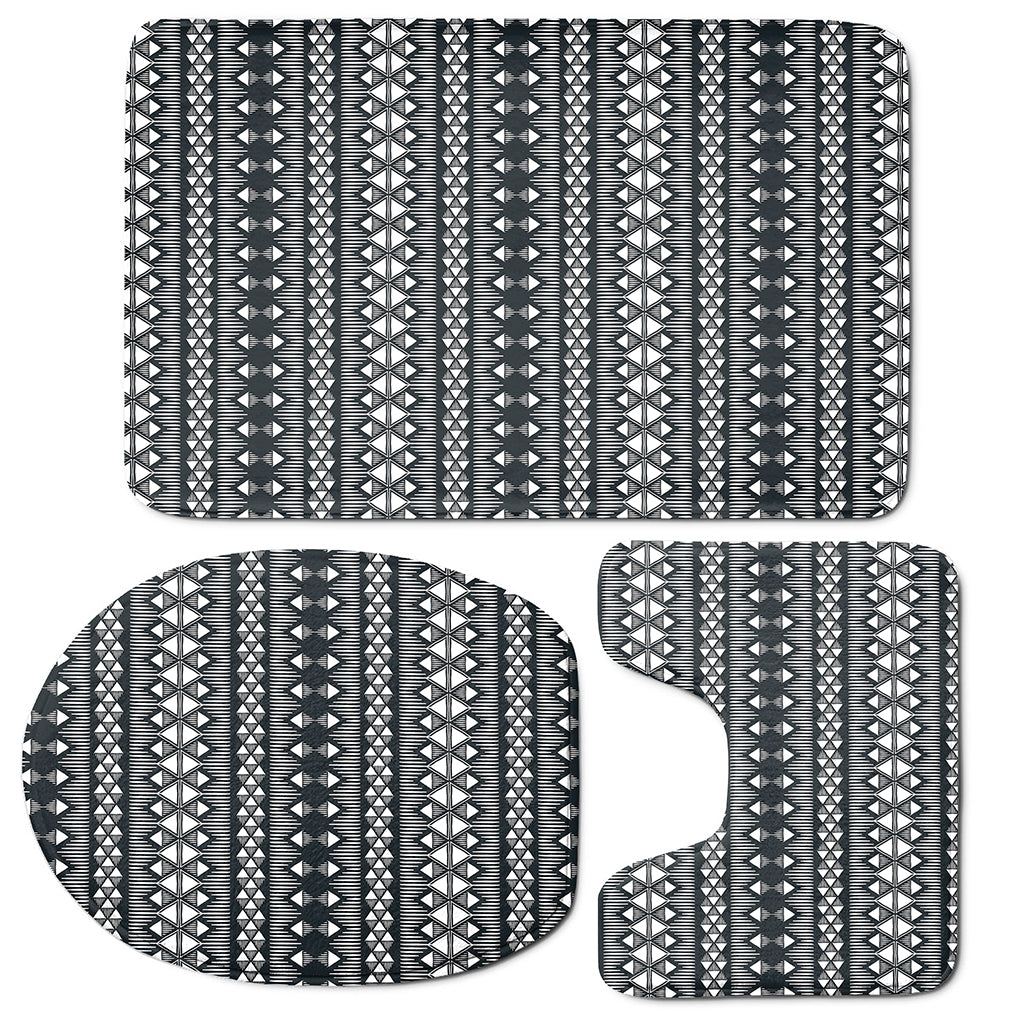 Black And White Tribal Geometric Print 3 Piece Bath Mat Set