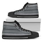 Black And White Tribal Geometric Print Black High Top Shoes