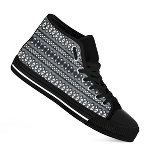 Black And White Tribal Geometric Print Black High Top Shoes