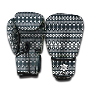 Black And White Tribal Geometric Print Boxing Gloves