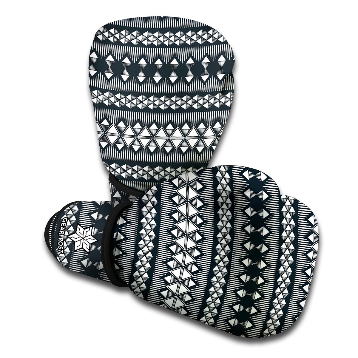 Black And White Tribal Geometric Print Boxing Gloves