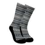 Black And White Tribal Geometric Print Crew Socks