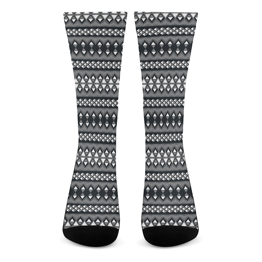 Black And White Tribal Geometric Print Crew Socks
