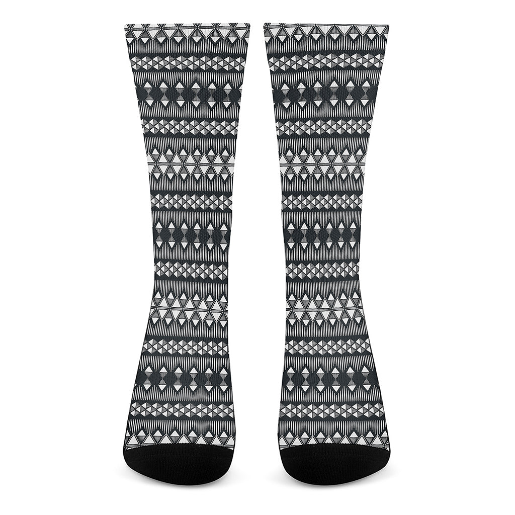 Black And White Tribal Geometric Print Crew Socks