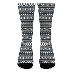 Black And White Tribal Geometric Print Crew Socks