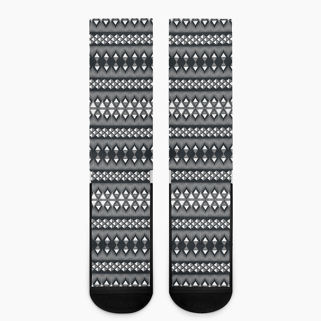 Black And White Tribal Geometric Print Crew Socks