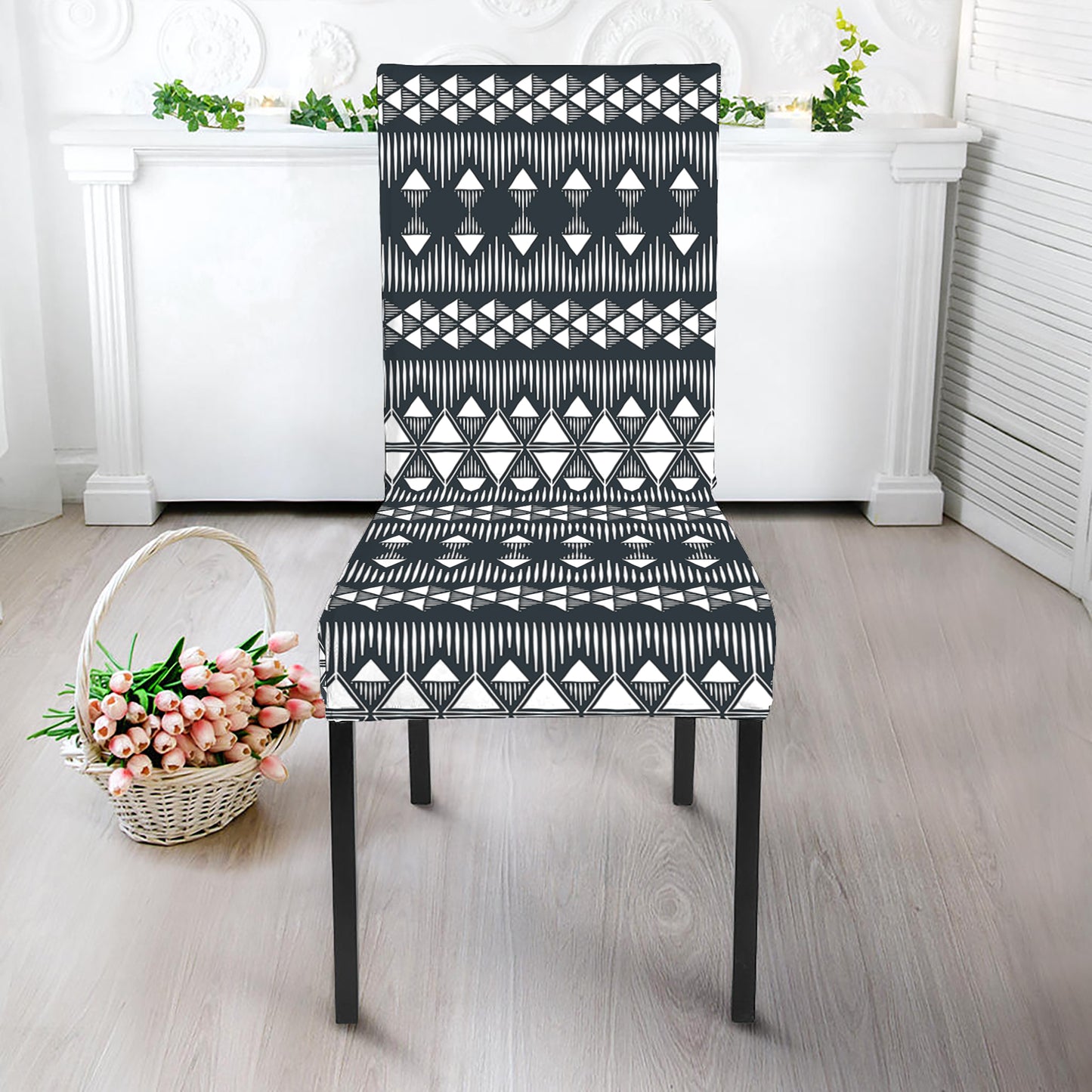 Black And White Tribal Geometric Print Dining Chair Slipcover