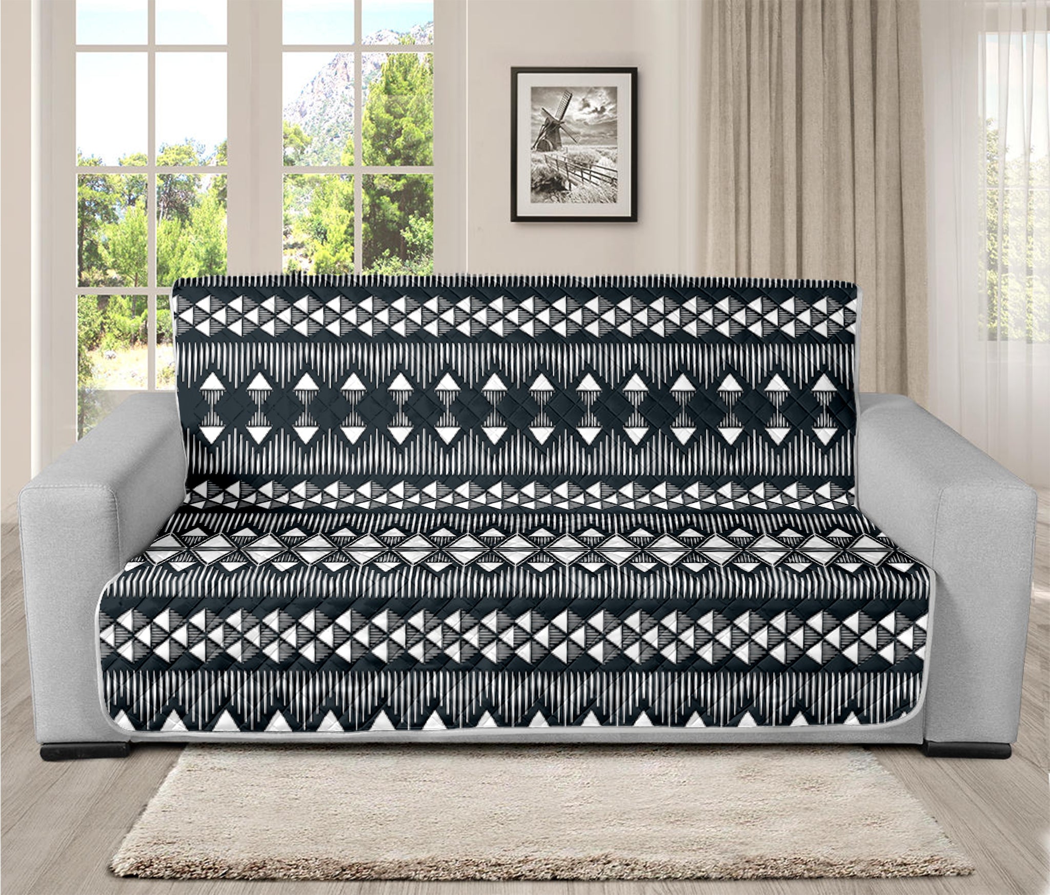 Black And White Tribal Geometric Print Futon Protector