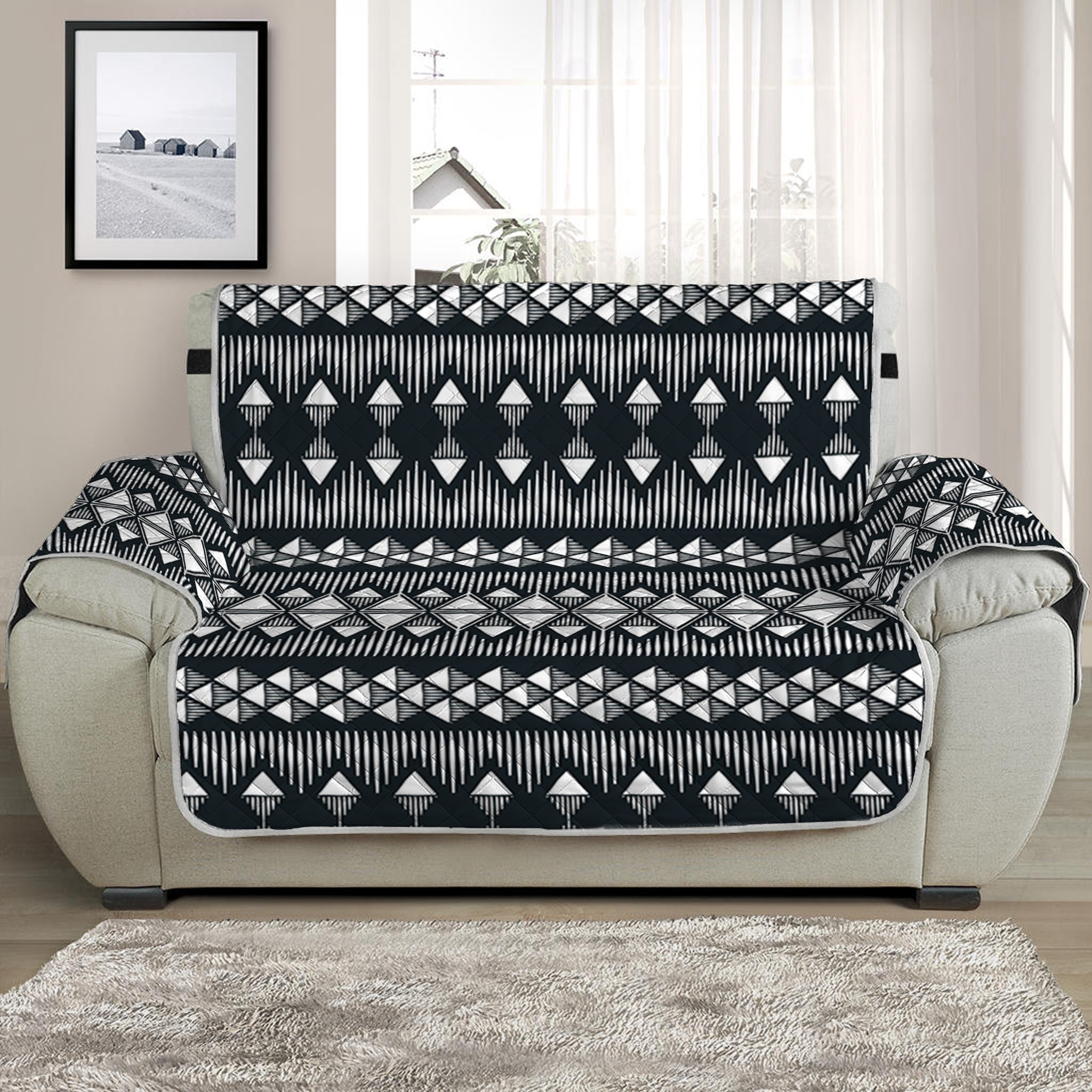 Black And White Tribal Geometric Print Half Sofa Protector