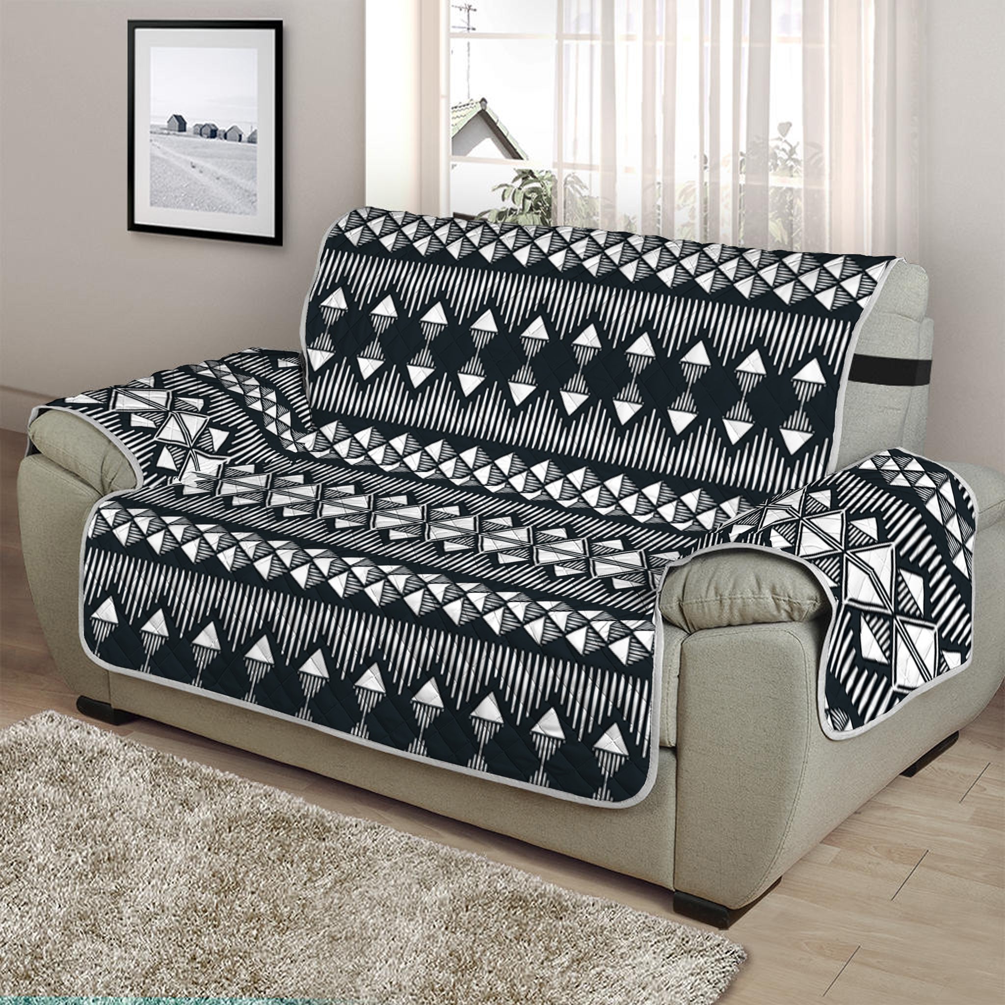 Black And White Tribal Geometric Print Half Sofa Protector