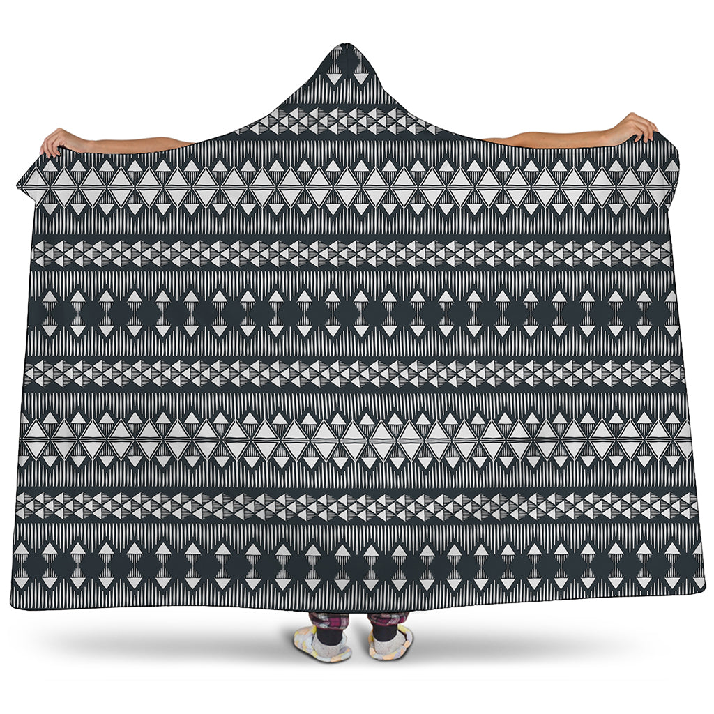 Black And White Tribal Geometric Print Hooded Blanket