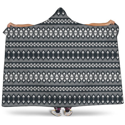 Black And White Tribal Geometric Print Hooded Blanket