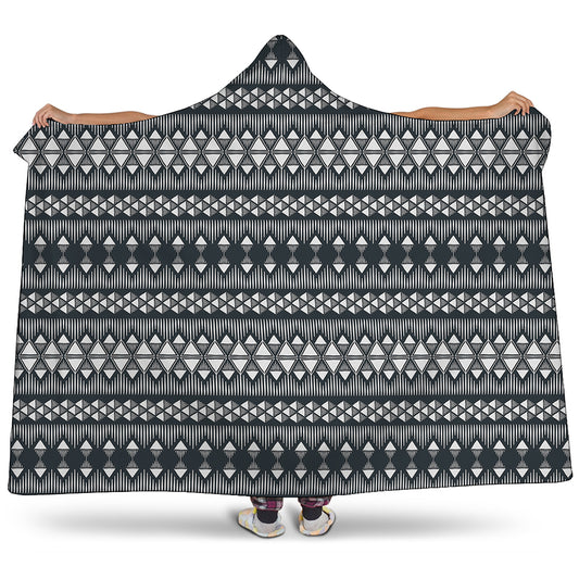 Black And White Tribal Geometric Print Hooded Blanket