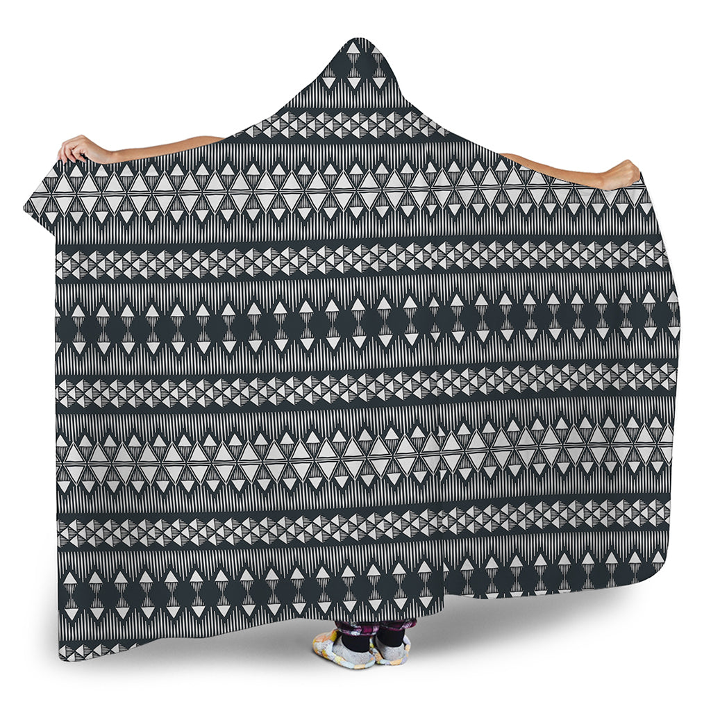 Black And White Tribal Geometric Print Hooded Blanket