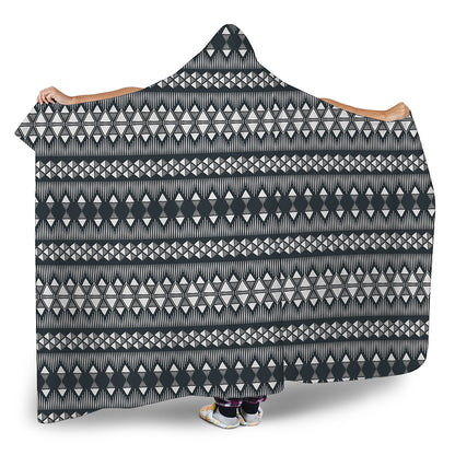 Black And White Tribal Geometric Print Hooded Blanket
