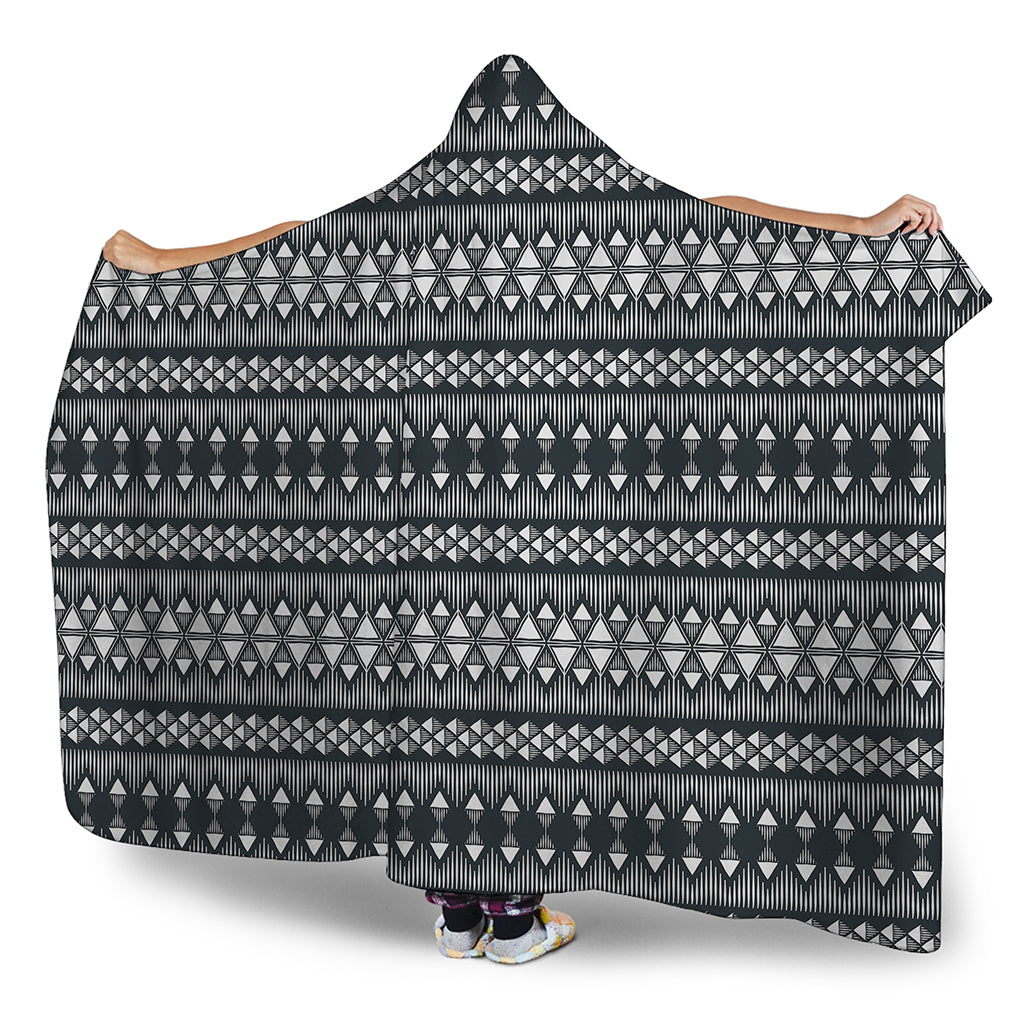 Black And White Tribal Geometric Print Hooded Blanket