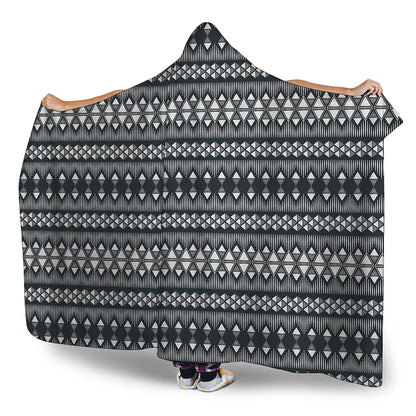 Black And White Tribal Geometric Print Hooded Blanket