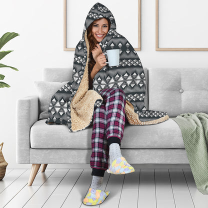 Black And White Tribal Geometric Print Hooded Blanket