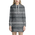 Black And White Tribal Geometric Print Pullover Hoodie Dress