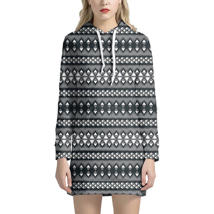 Black And White Tribal Geometric Print Hoodie Dress