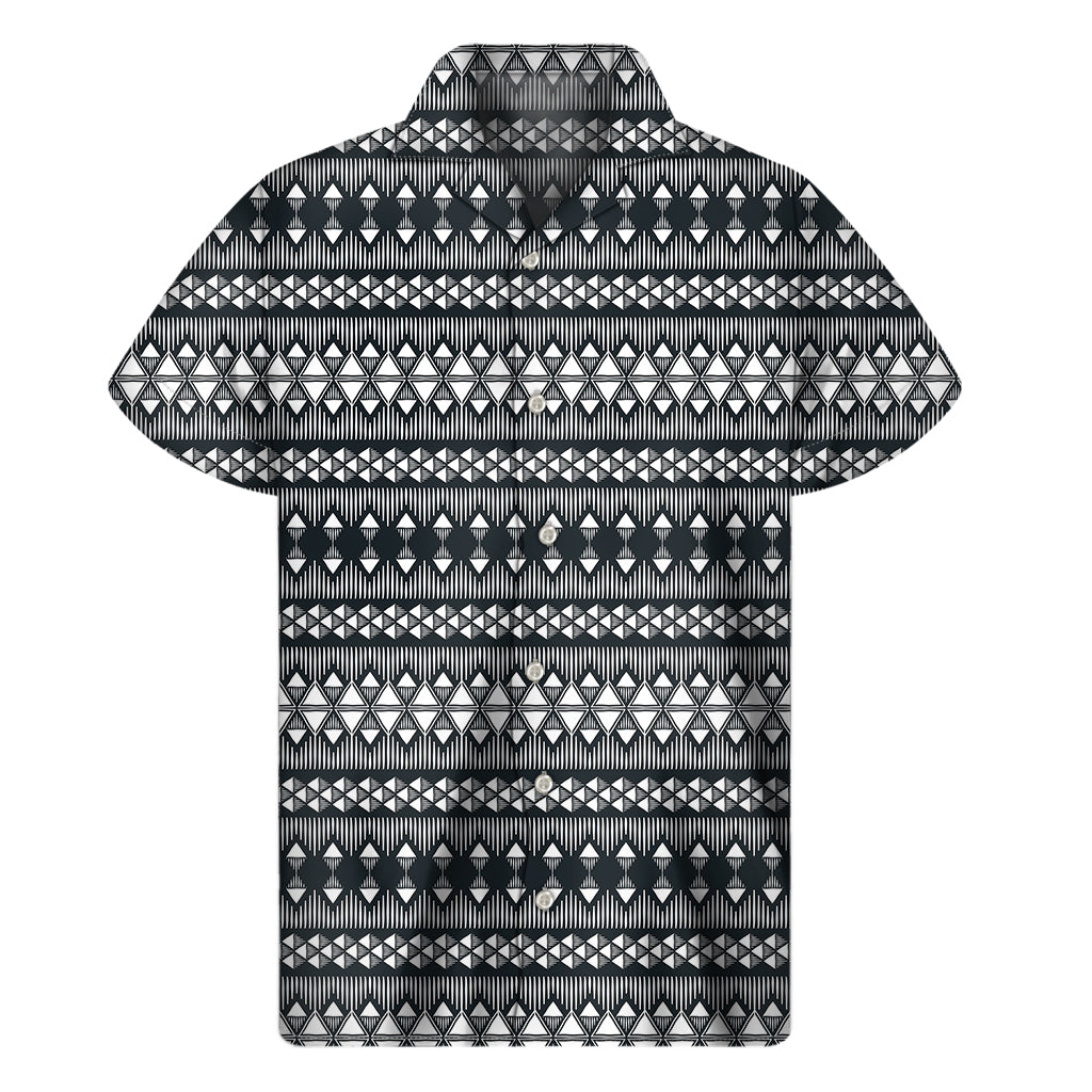 Black And White Tribal Geometric Print Men's Short Sleeve Shirt