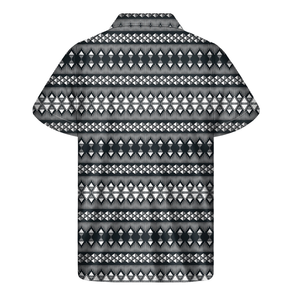 Black And White Tribal Geometric Print Men's Short Sleeve Shirt