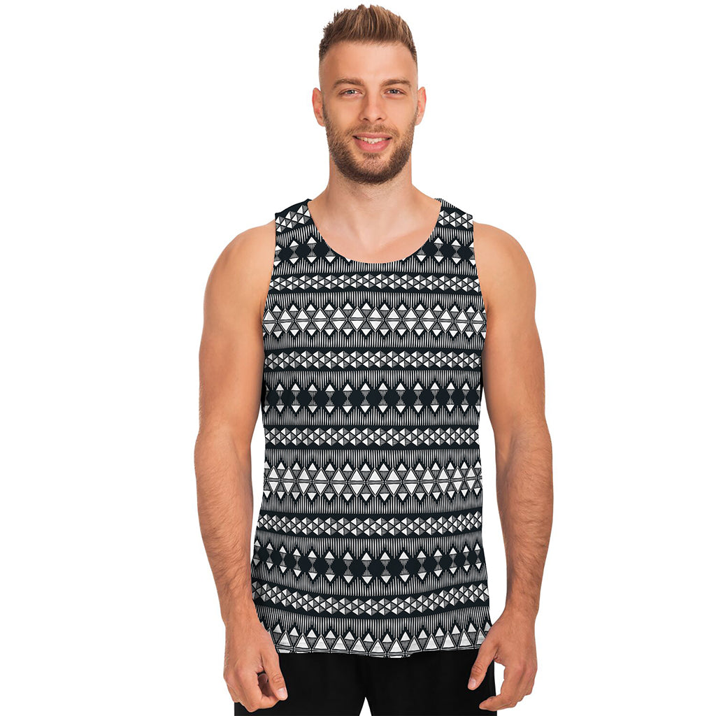 Black And White Tribal Geometric Print Men's Tank Top