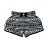 Black And White Tribal Geometric Print Muay Thai Boxing Shorts