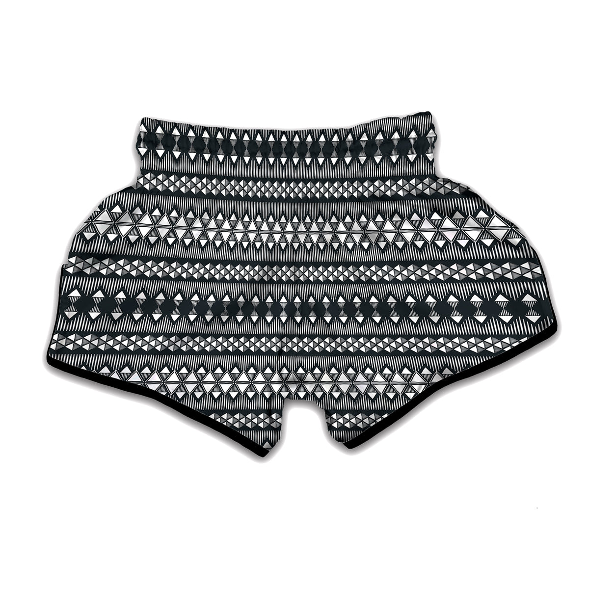 Black And White Tribal Geometric Print Muay Thai Boxing Shorts