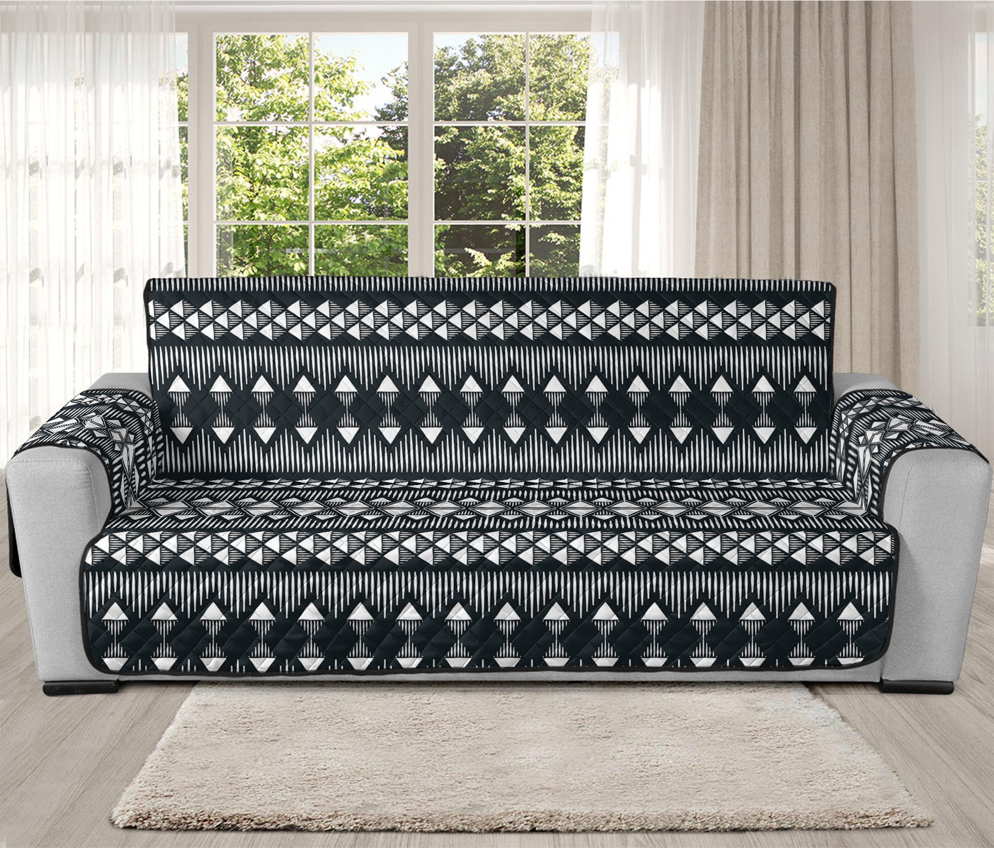 Black And White Tribal Geometric Print Oversized Sofa Protector